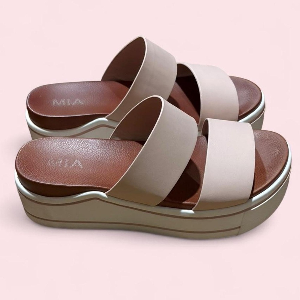 MIA Two-Strap Blush and Brown Platform Slide Sandals